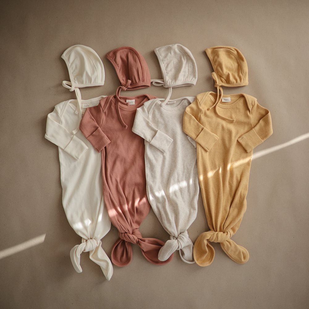Ribbed Knotted Baby Gown (Mustard Melange)
