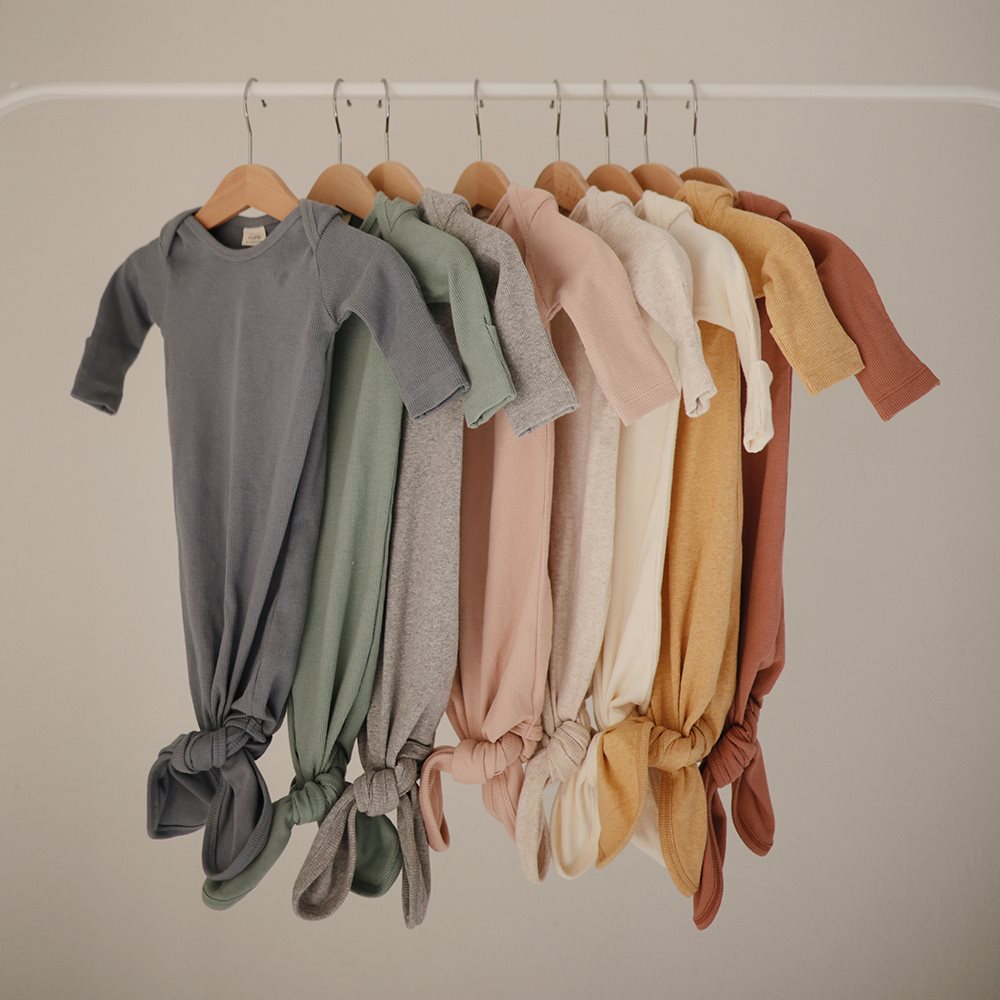 Ribbed Knotted Baby Gown (Ivory)