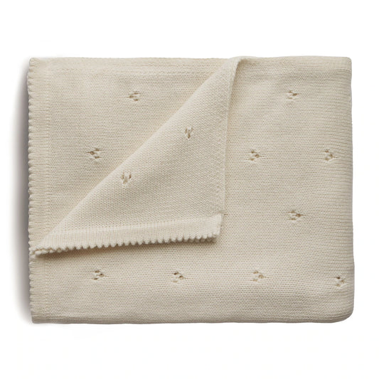 Knitted Baby Blanket Pointelle (Ivory)